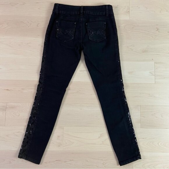 2B bebe black jeans lightweight skinny sequins embellishments skinny mid rise 27 - Picture 6 of 12